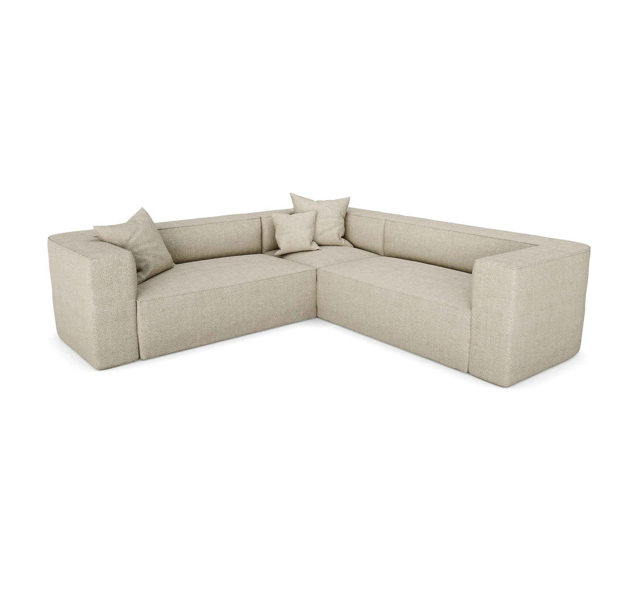 ALMA - Canapé d'angle symétrique tissu bouclette taupe