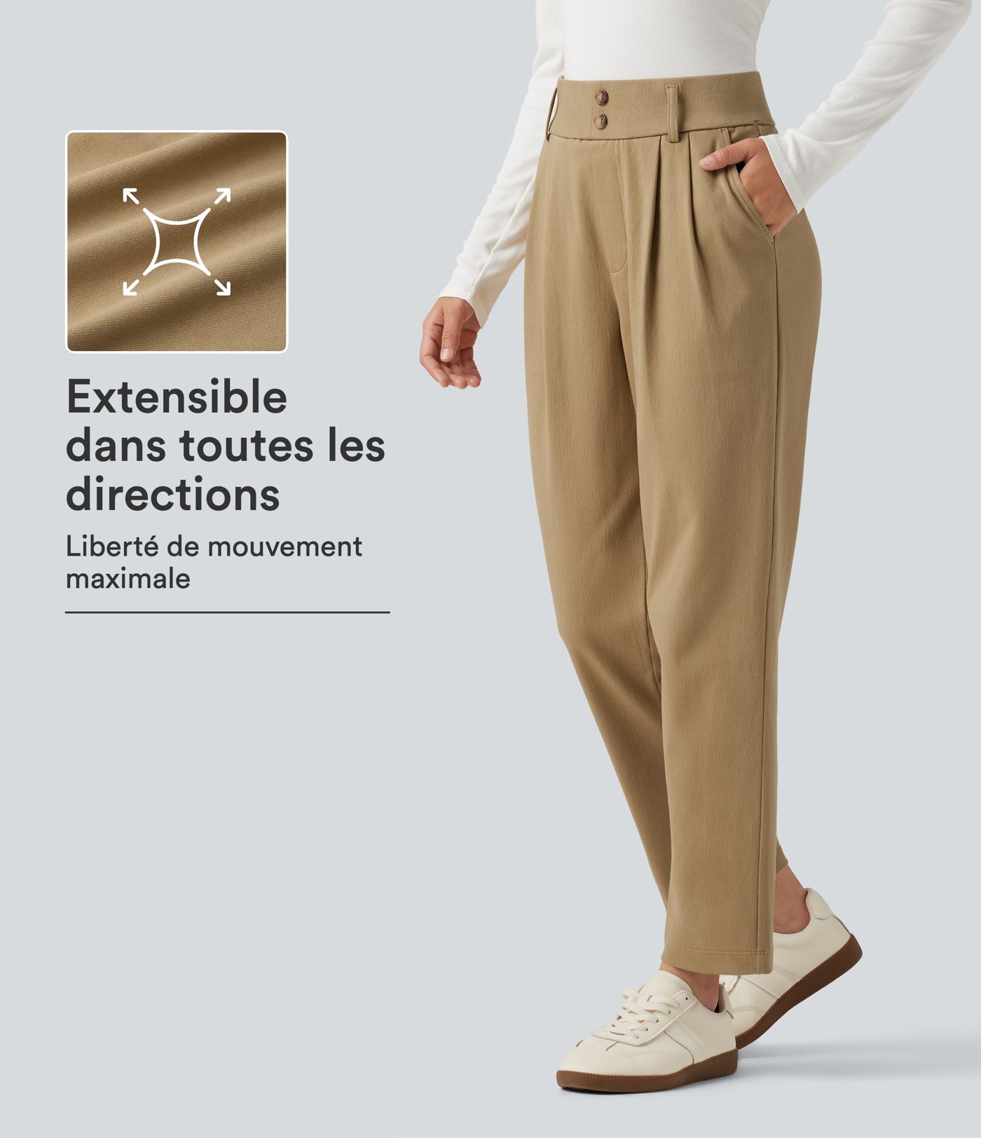 Pantalon fuselé taille haute en coton avec poches