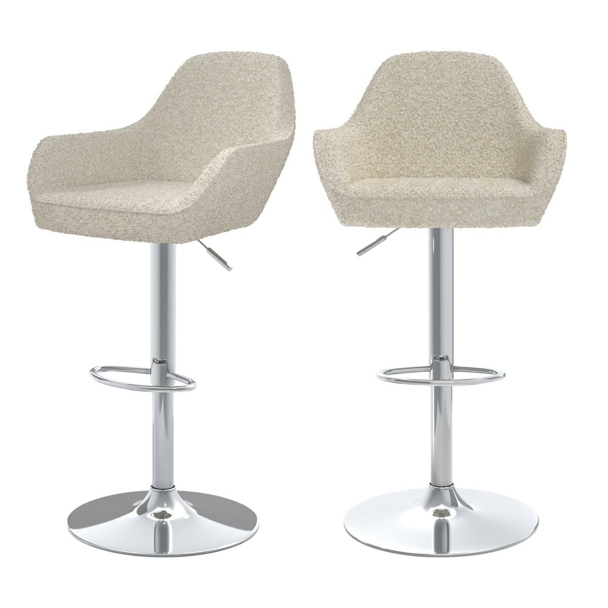 ADAM - Chaise de bar effet laine bouclette blanc cassé 63/83 cm (lot de 2)