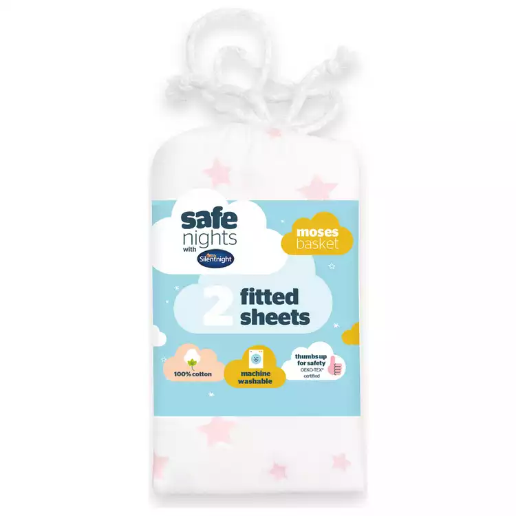 Silentnight Safe Nights Nursery Pink Fitted Sheets - Moses