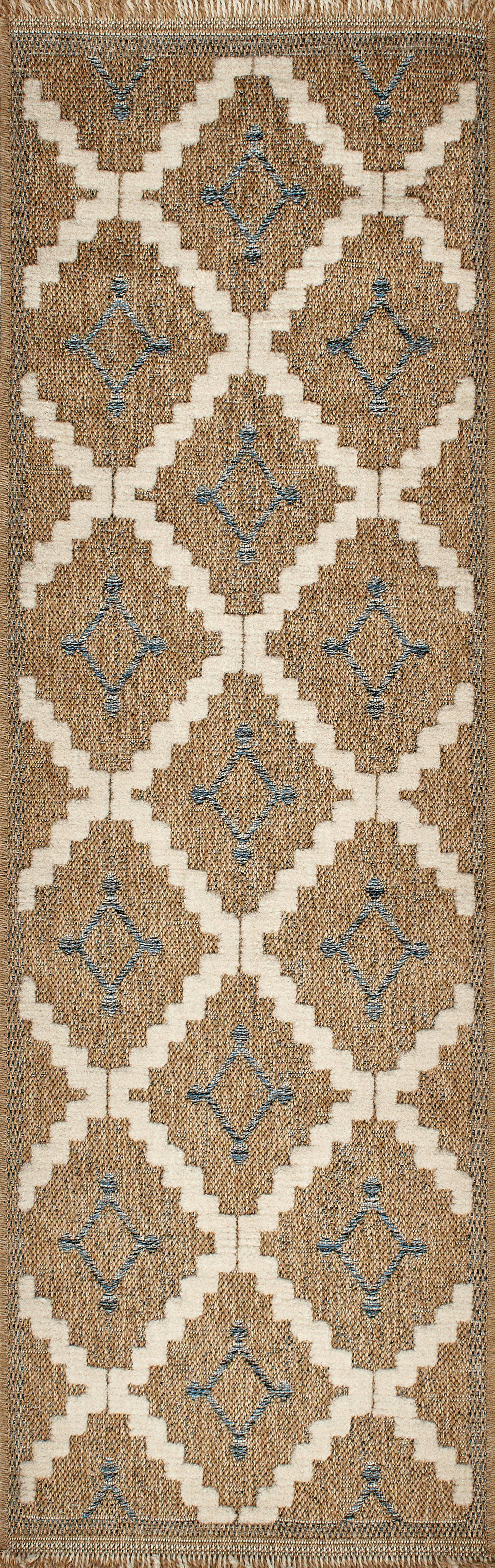 TULUM - Tapis intérieur et extérieur aspect jute géométrique bleu - 60x90