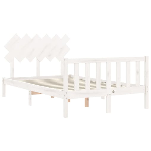 NNEVL Bed Frame with Headboard White 137x187 cm Double Solid Wood