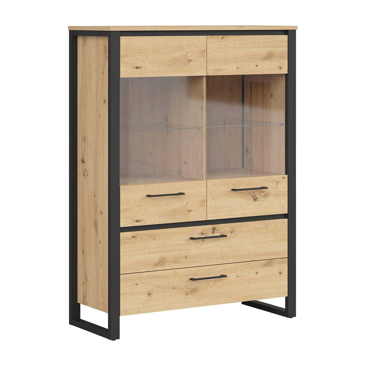 - Vaisselier bas 2 portes 2 tiroirs naturel et noir