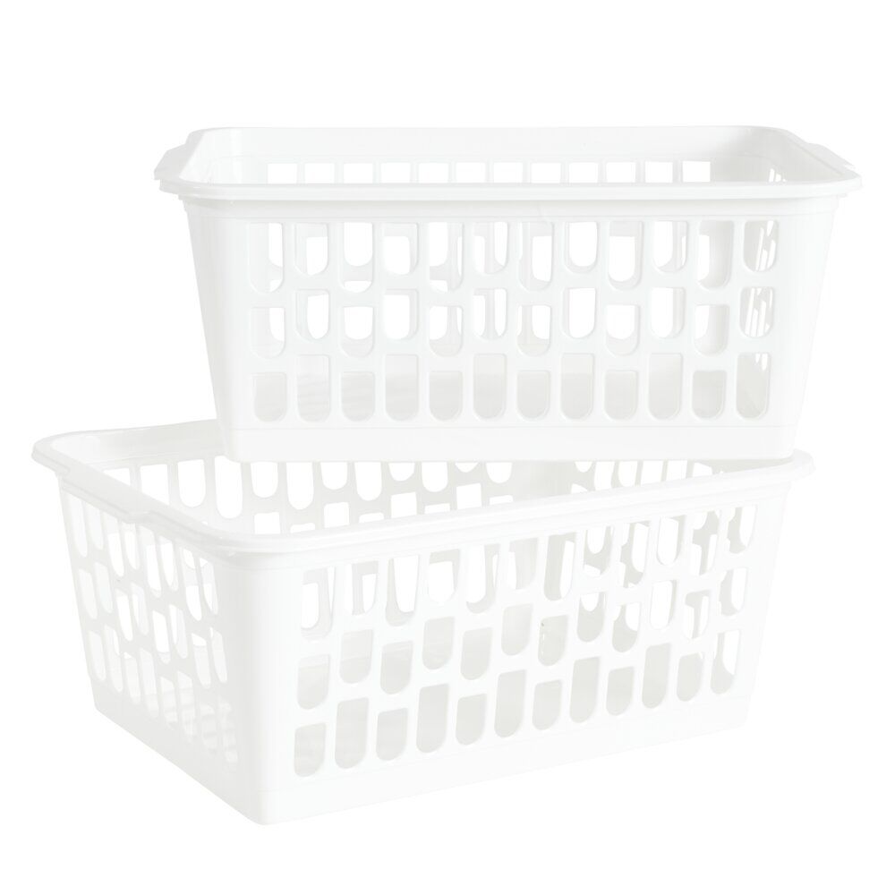 Panière de rangement x2 ajourée plastique blanc 36,5x25,5xH15,5cm