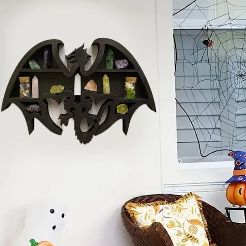 NNETM Dragon Guardian: Handcrafted Wooden Crystal Wall Display