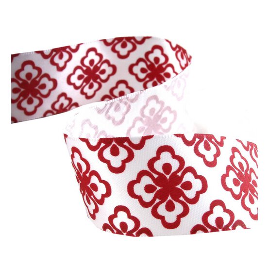 Red and White Diamond Mosaic Satin Ribbon 25mm x 4m