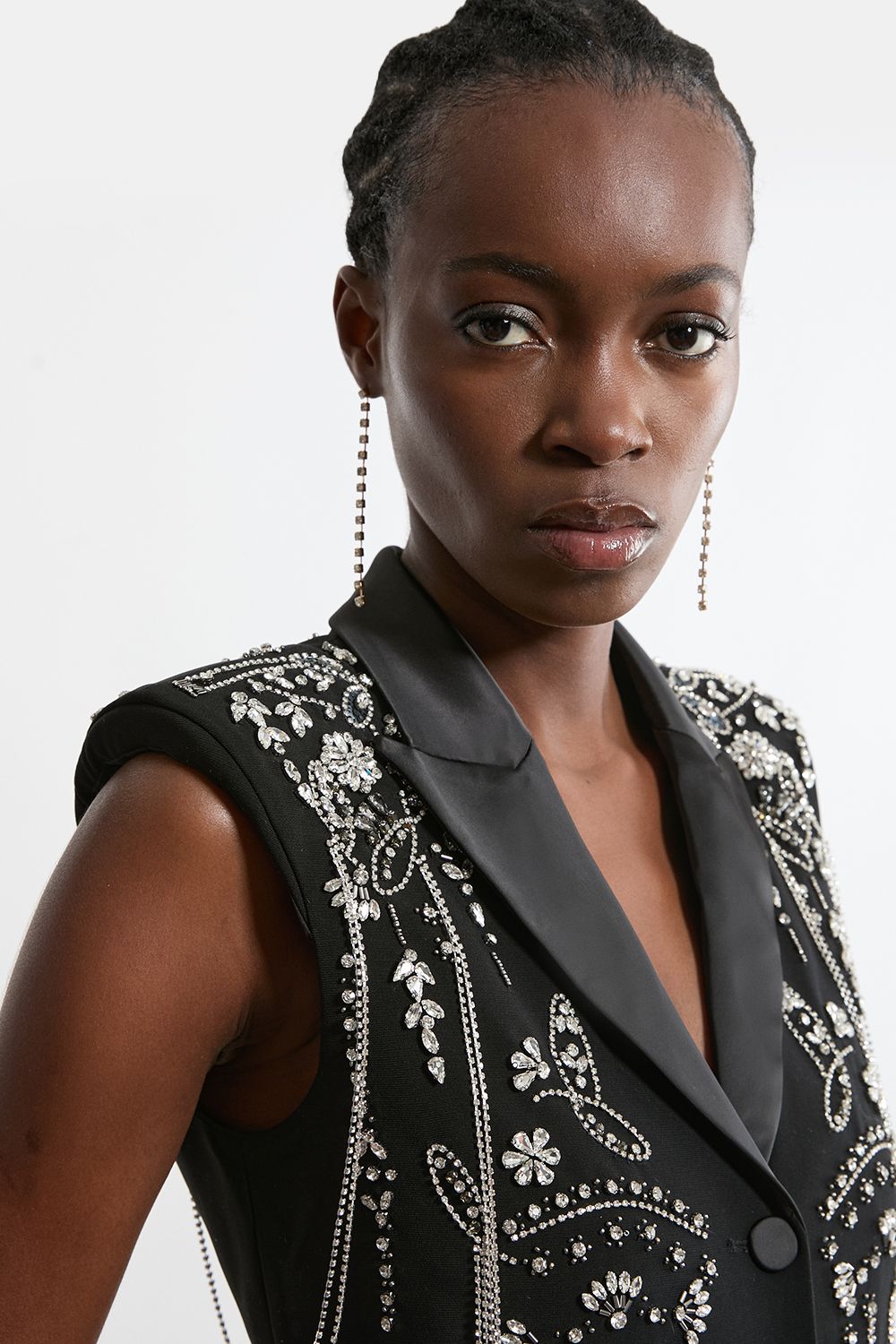 KarenMillen Tall Embellished Detail Plunge Collared Woven Maxi Dress
