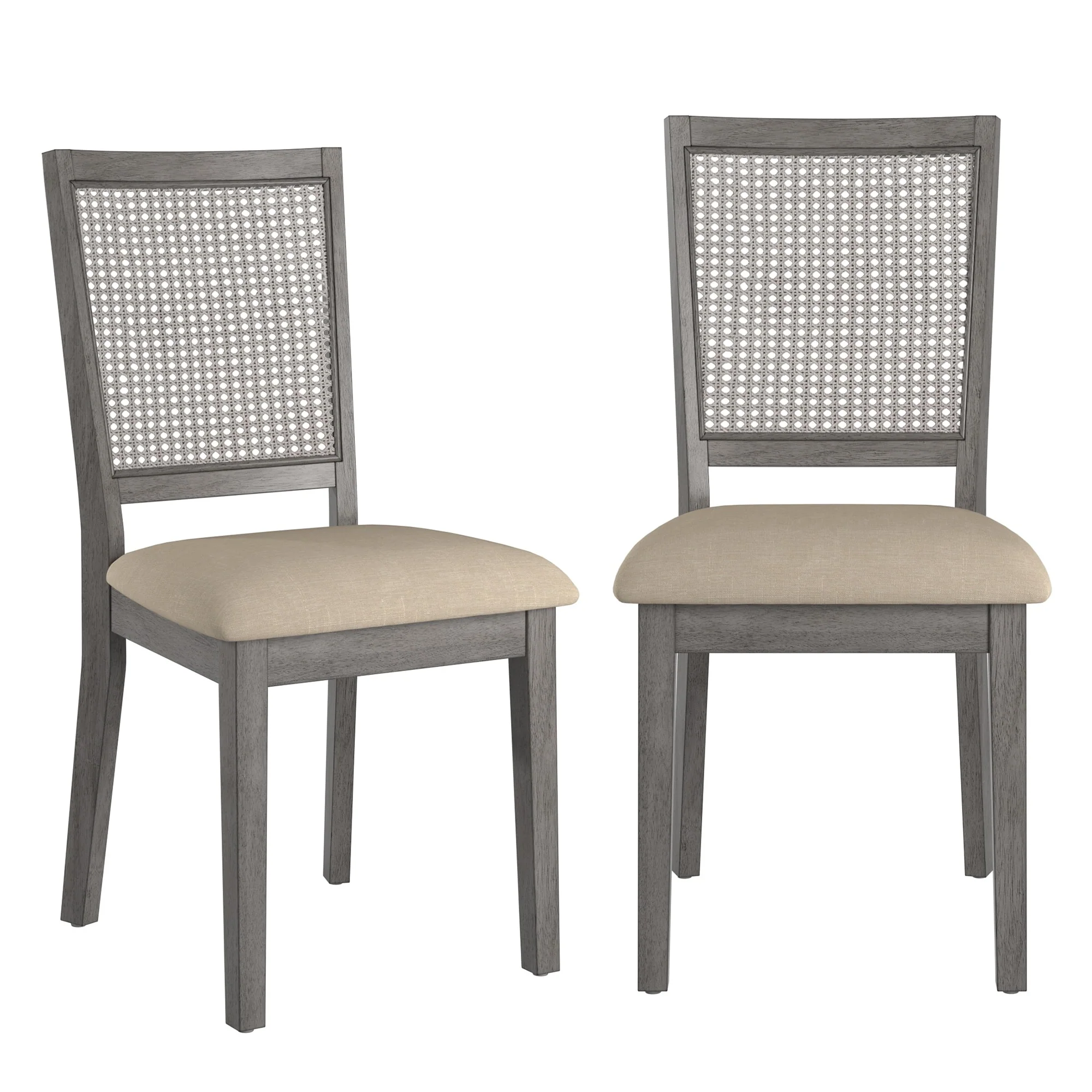 Ronda Beige Linen Rattan Back Dining Chairs (Set of 2)