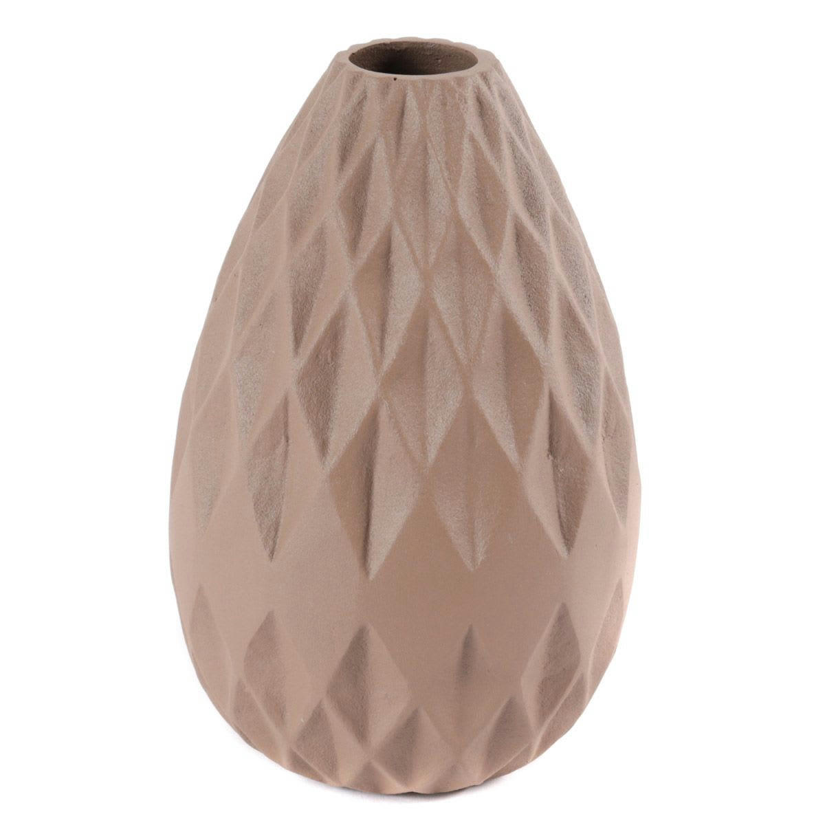RUBIS - Vase moderne design graphique métal émaillé taupe h 21 cm