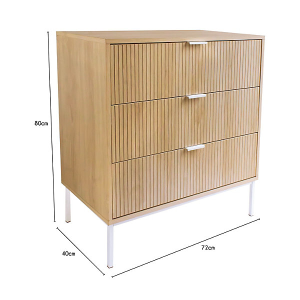 Commode avec 3 tiroirs bois naturel 72 x 40 x 80 cm