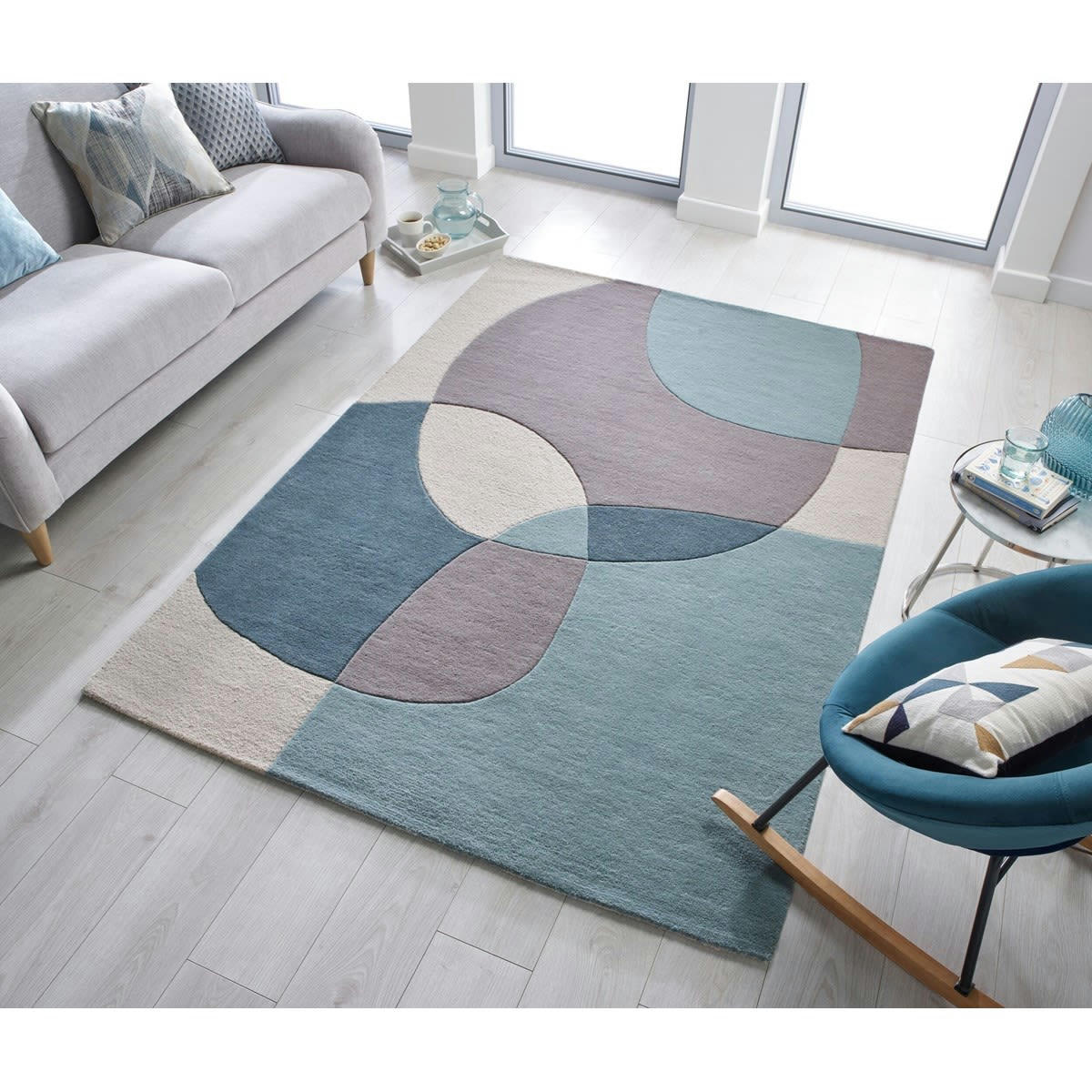 GLEE - Tapis de salon en laine bleu 120x170 cm