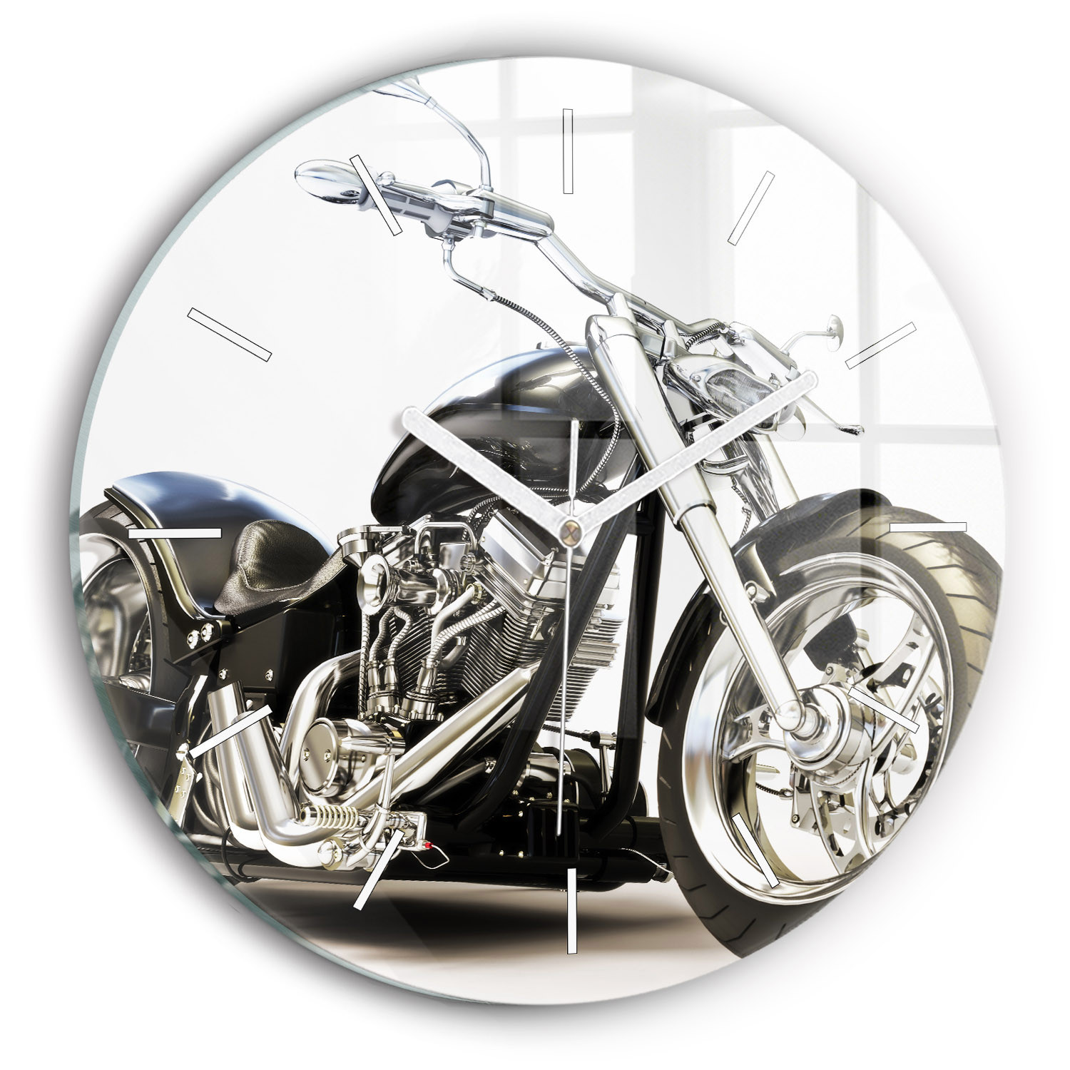 Ścienny Zegar szklany ozdobny Czarny motocykl fi30