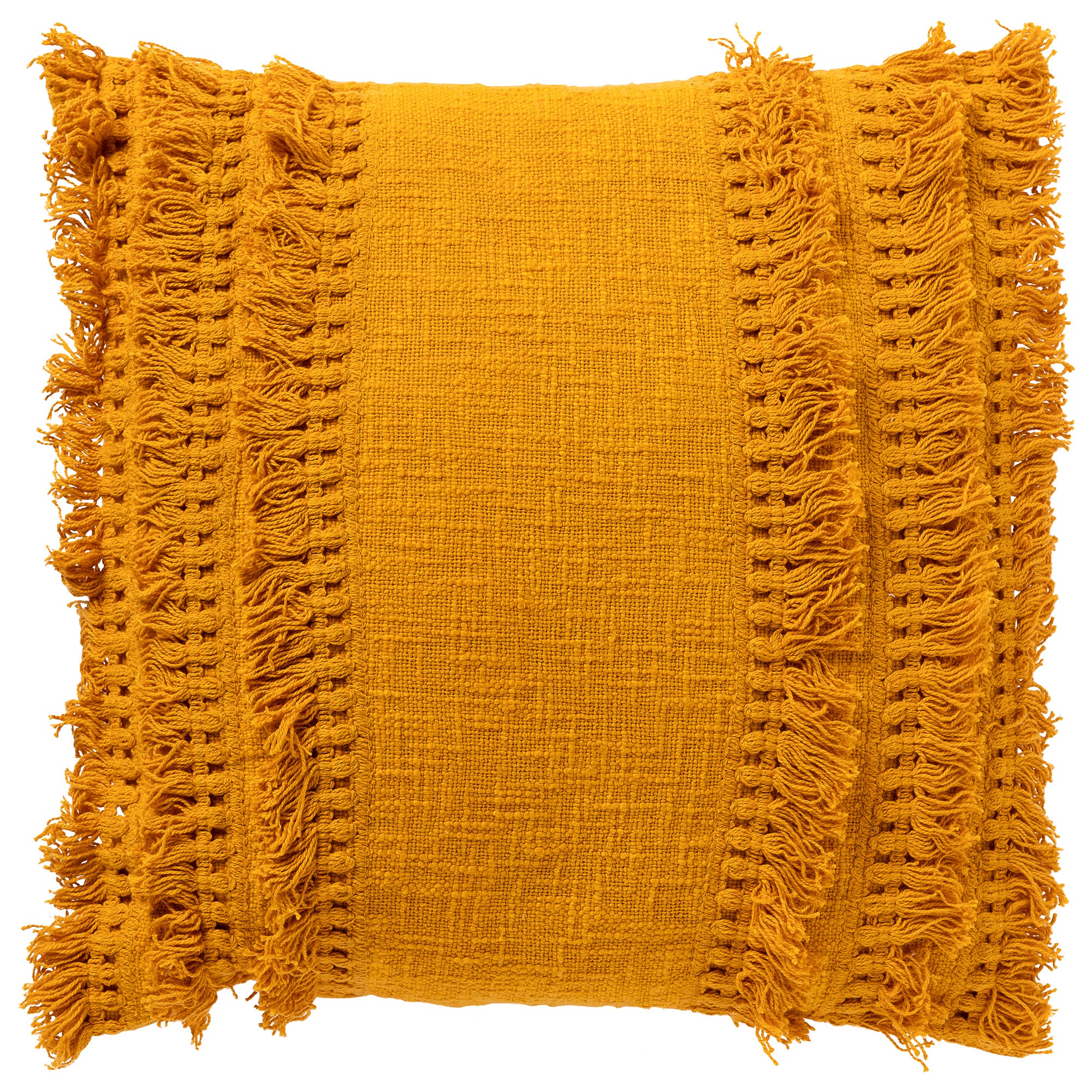 FARA - kussenhoes 45x45 cm - 100% katoen - met franjes - Golden Glow - geel