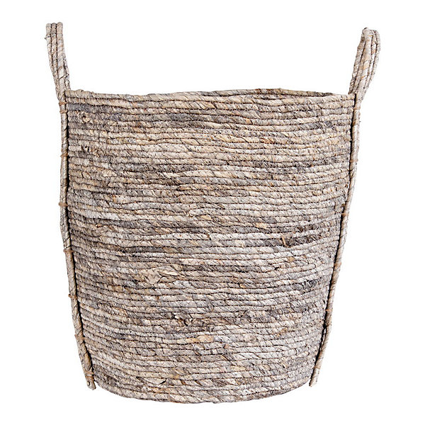 Panier Udine en Feuilles de Maïs - Gris - Diam.41x49 cm pour Décoration et Rangement
