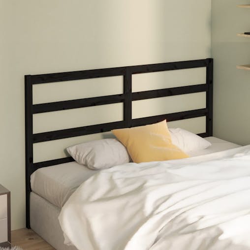 NNEVL Bed Headboard Black 141x4x100 cm Solid Wood Pine