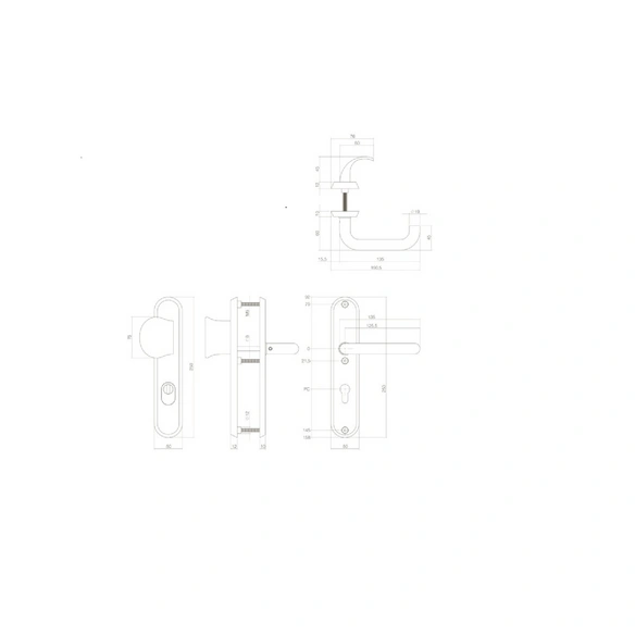 Schutzbeschlag, Kernziehschutz PZ 72 mm oval Griff/Drücker für Türstärke bis 58 mm