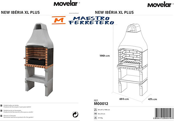 MOVELAR - Barbecue préfabriqué à bois et charbon de bois New Iberia PlusxL (Gris, Orange - 69x47x190 cm) REF : M00012 - Extérieure