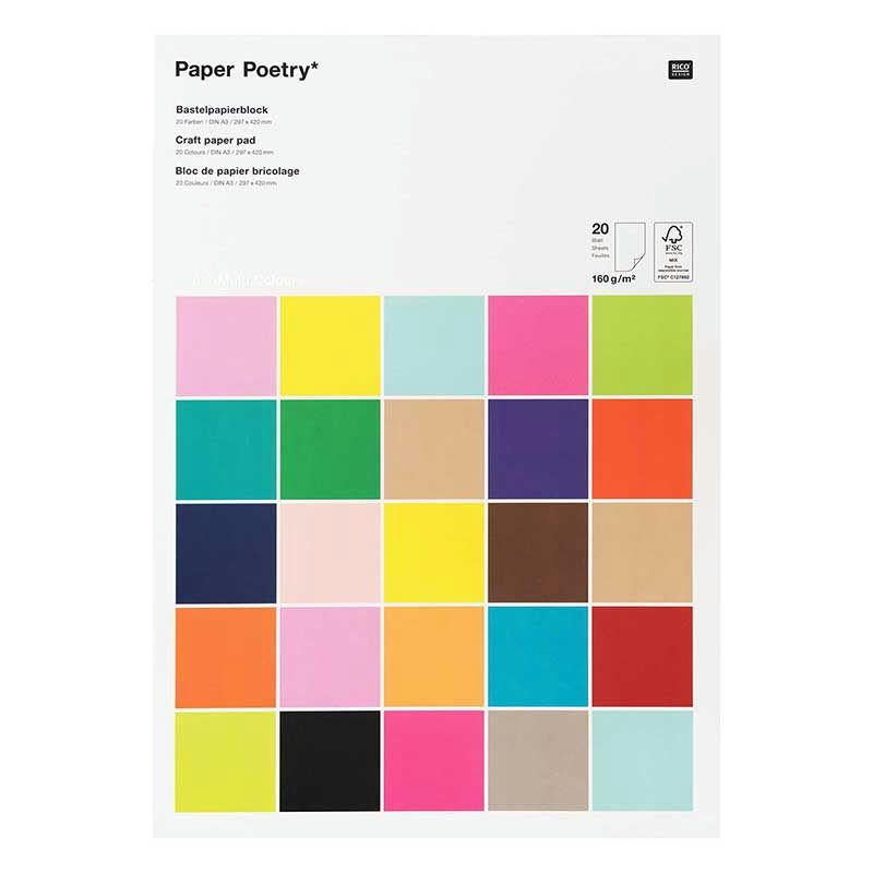 MULTICOLORE - 20 feuilles de papier A3 160g