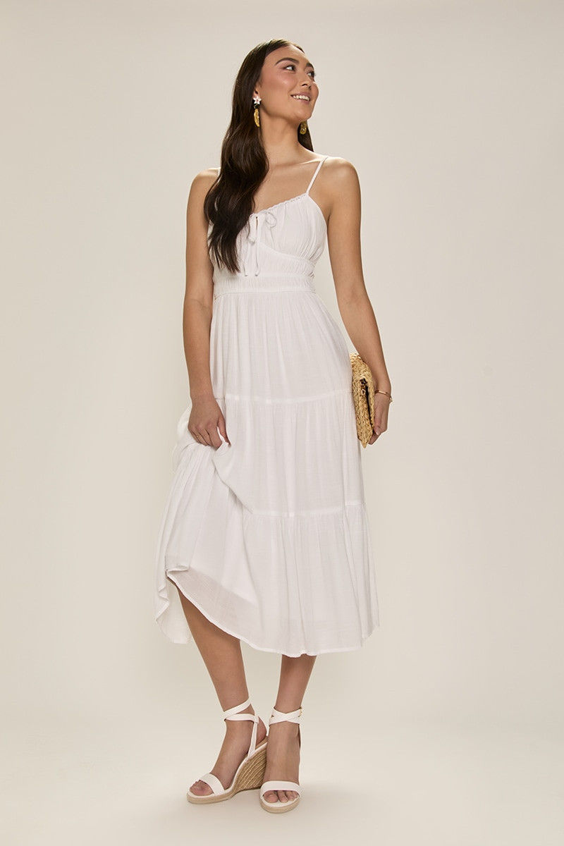 Beth Ruched Tiered Midi Dress