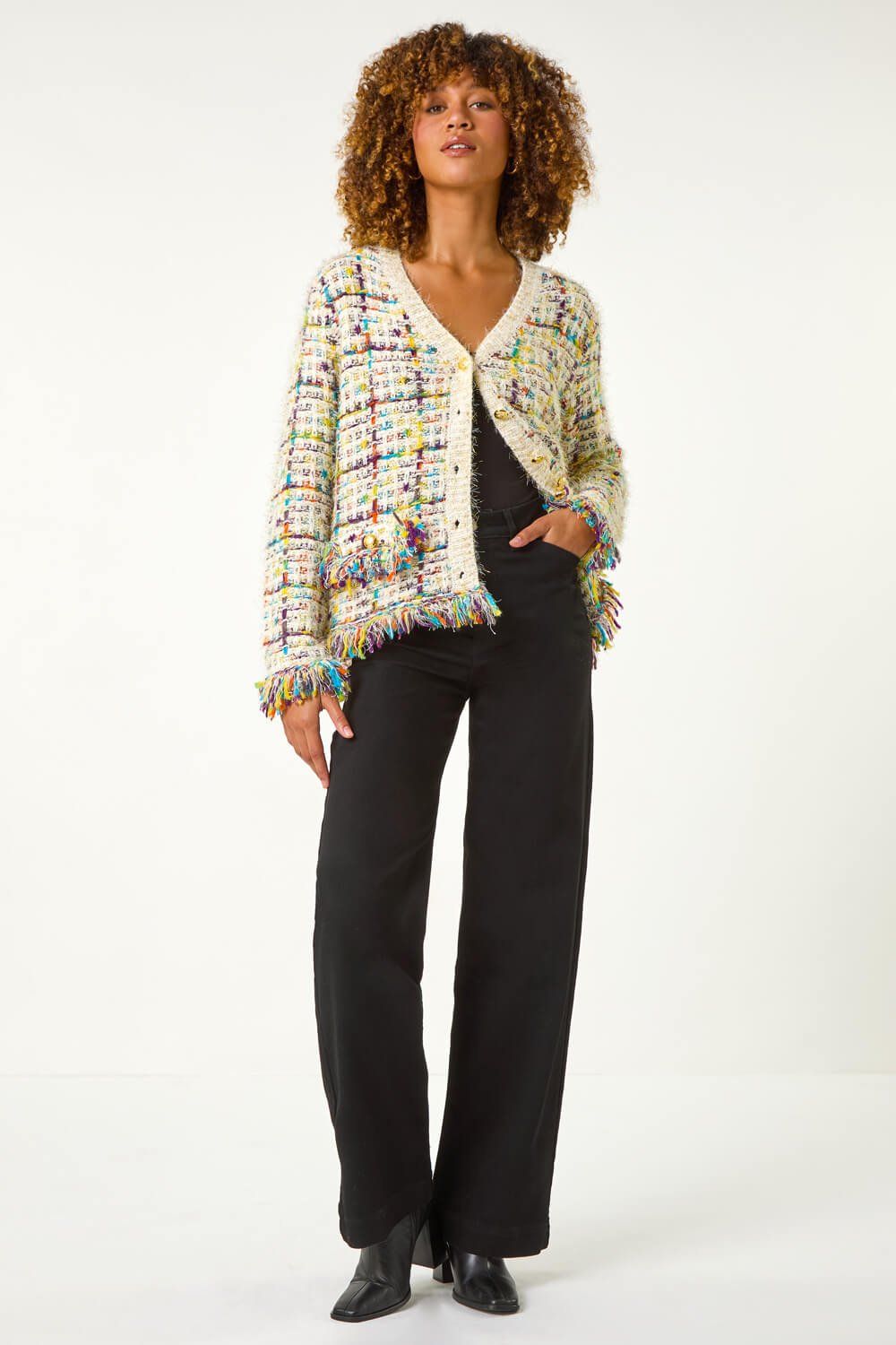 Roman Textured Fringe Knit Cardigan