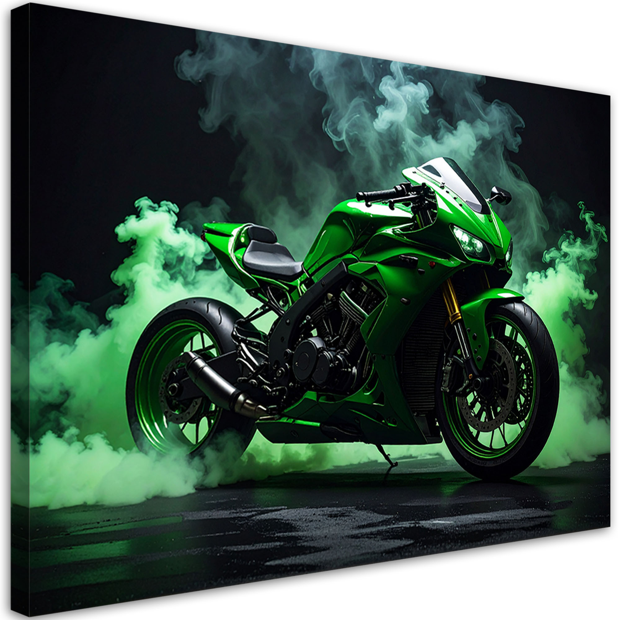 Obraz nowoczesny do pokoju nastolatka, Zielony Motocykl Motor 30x20