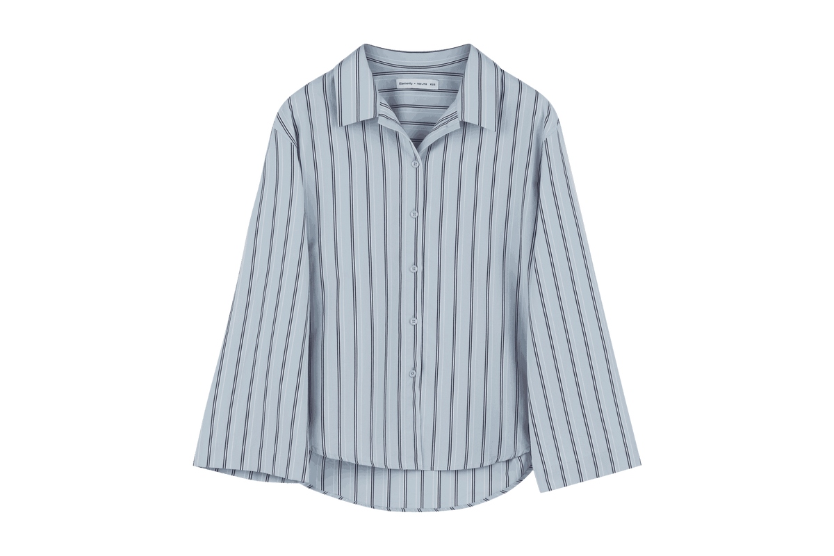 noo.ma Tala pyjamashirt dames - 100% biologisch katoen, gestreept, Baby Blue, M/L