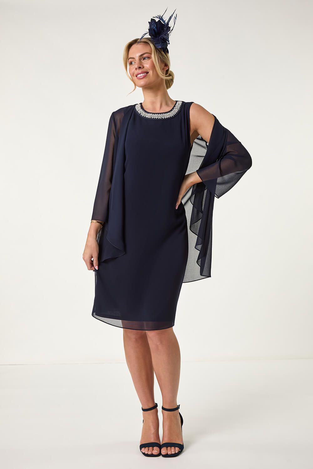 Roman Petite 2 in 1 Neck Trim Shift Dress