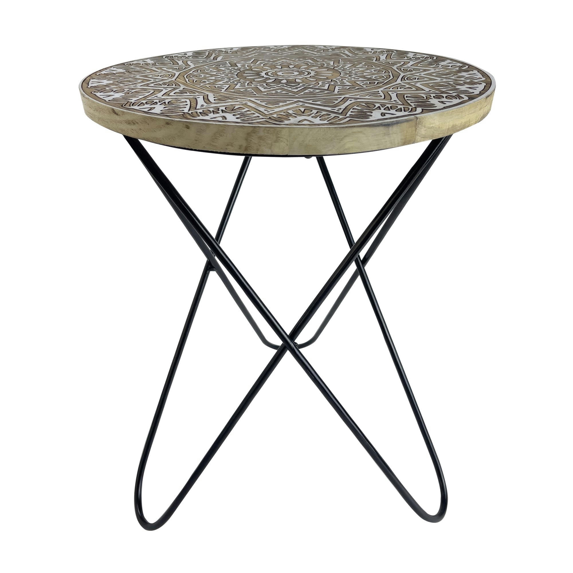 LISCIA - Table d'appoint en bois beige et métal noir