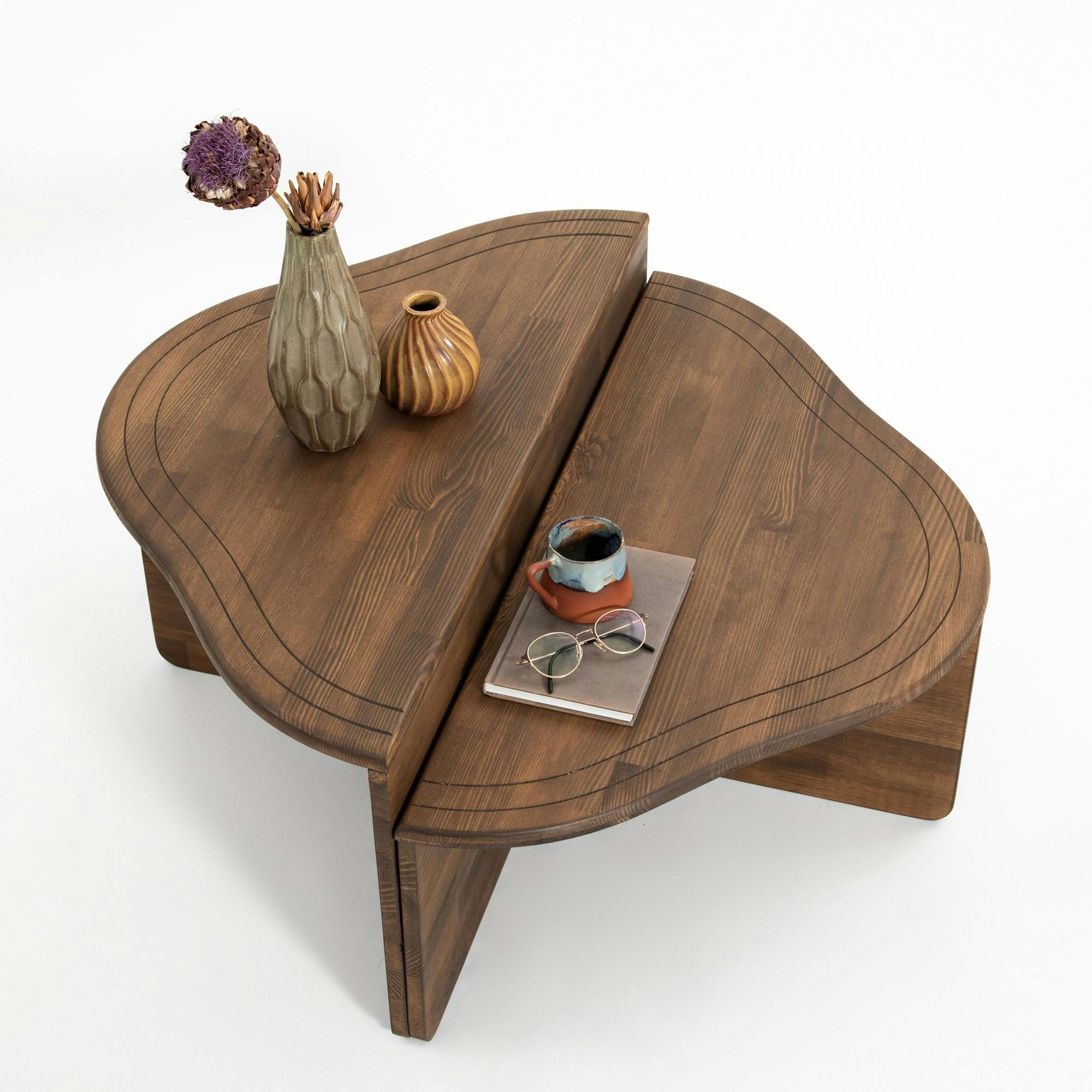 Table basse en bois brun - organique, 2 hauteurs LINARES