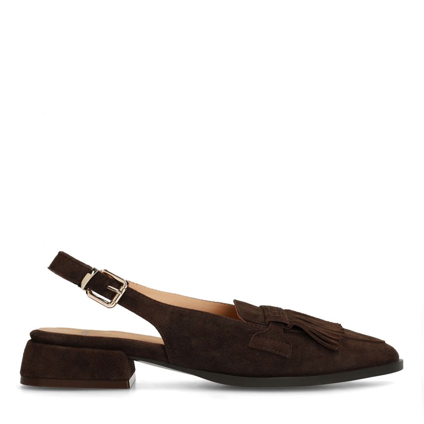 Manfield Donkerbruine suède slingbacks