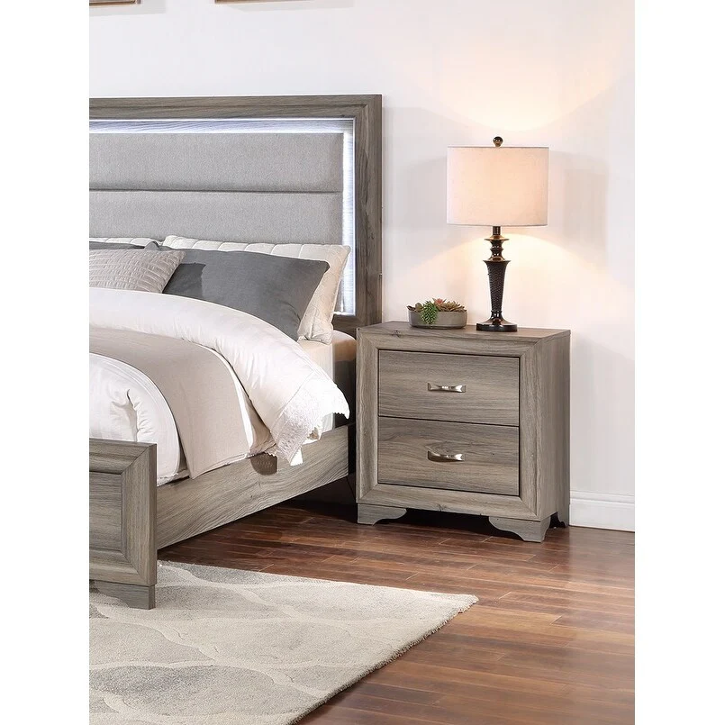 Modern 1pc Nightstand Wooden Bedside Table 2- Drawers Bedroom Furniture