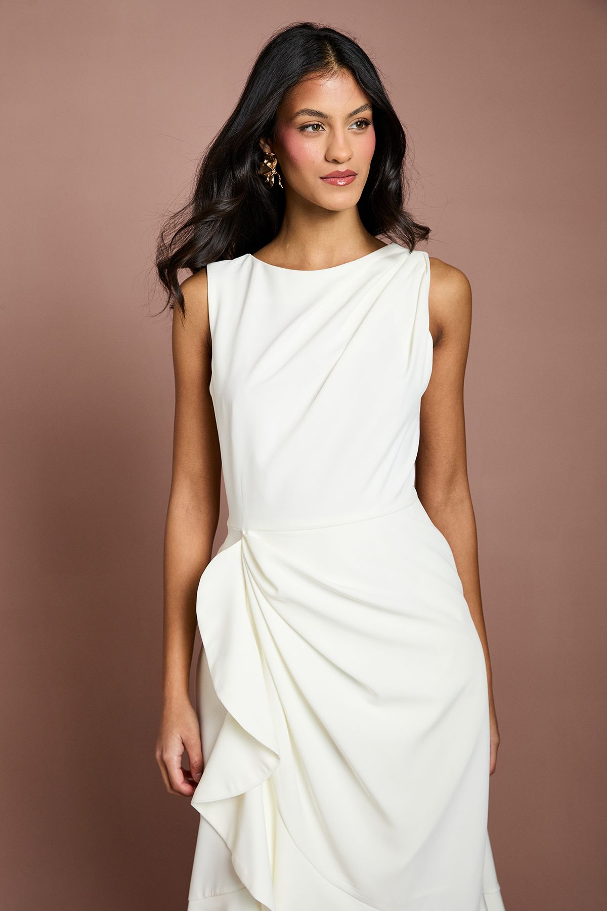 Coast Petite Crepe Ruffle Dress With Low Back