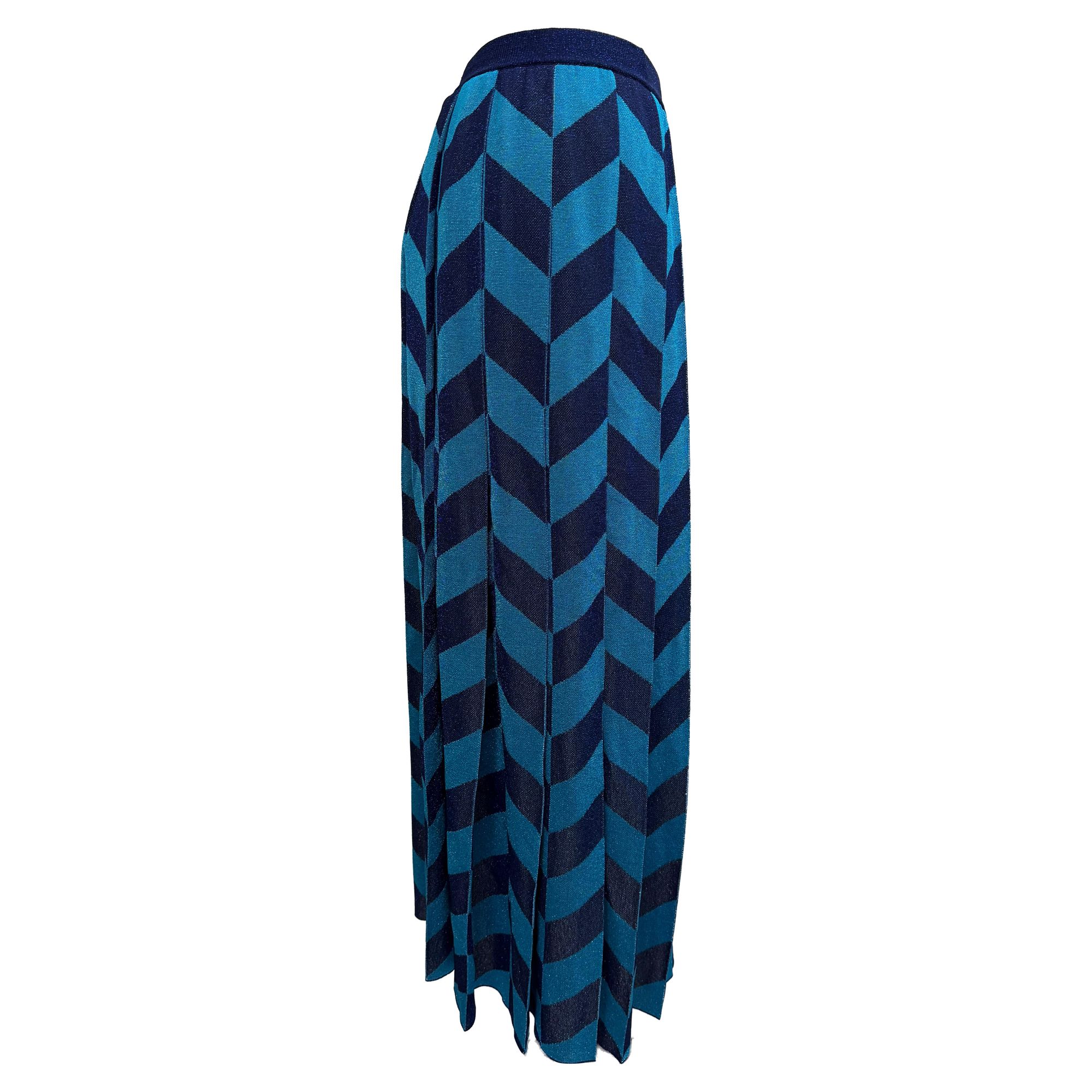 Gucci Preloved Pleated Printed Midi Skirt in Blue Viscose
