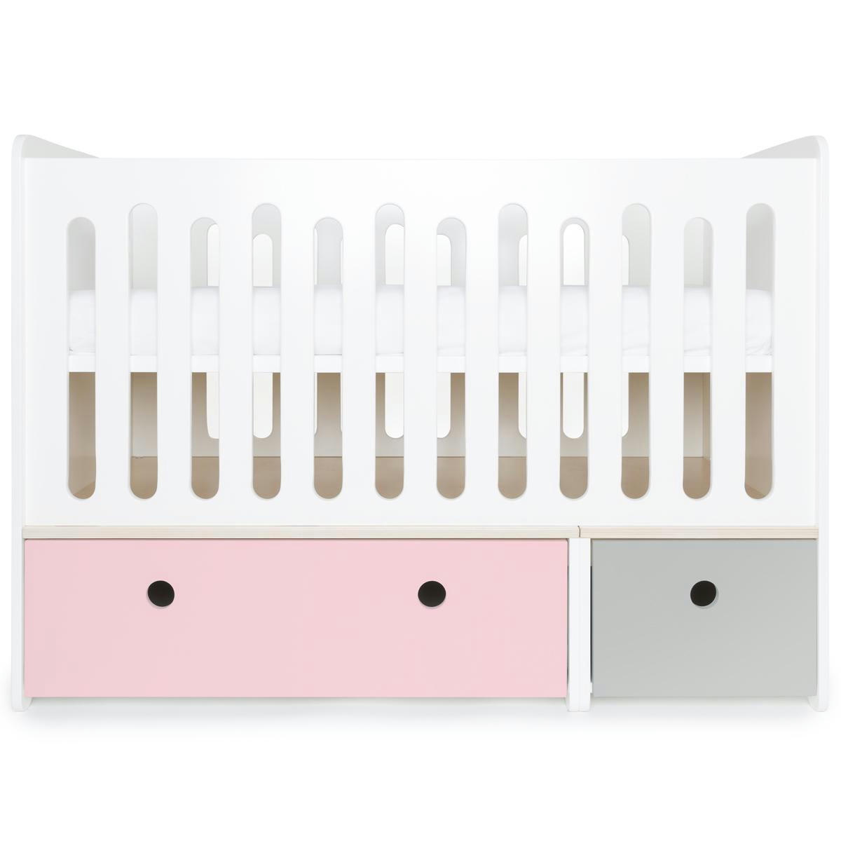 COLORFLEX - Lit bébé évolutif 70x140cm rose pastel-gris perle