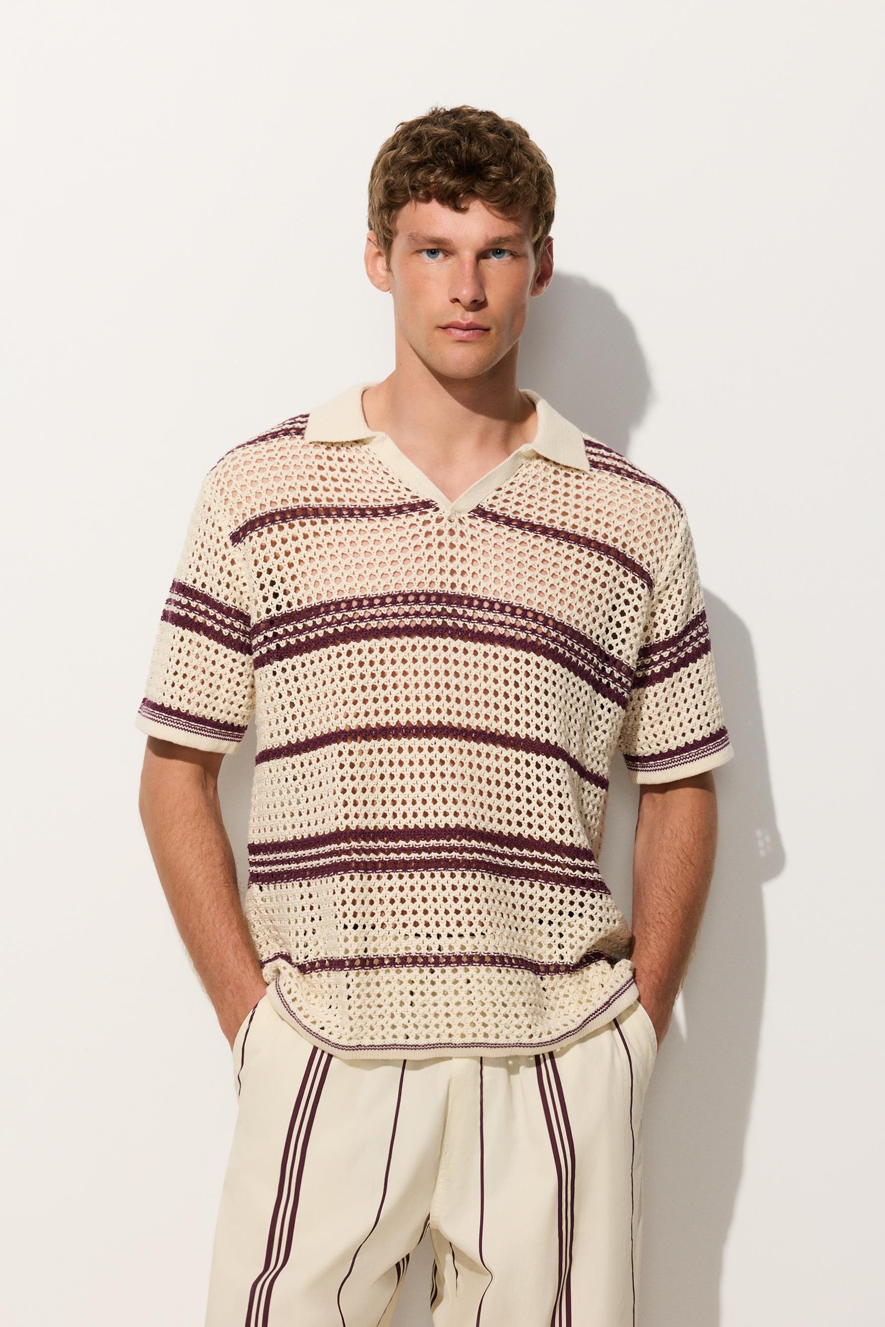 Hombre | Polo rayas beige punto calado
