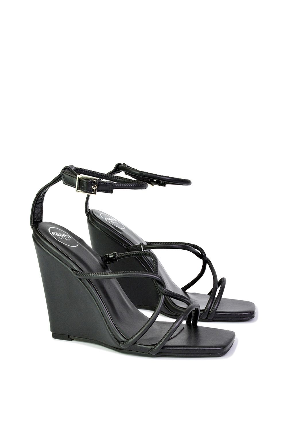 XY London Danica' Ankle Strap Square Toe Wedge Heel Sandals