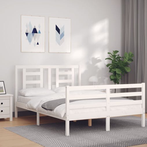 NNEVL Bed Frame with Headboard White 137x187 cm Double Solid Wood