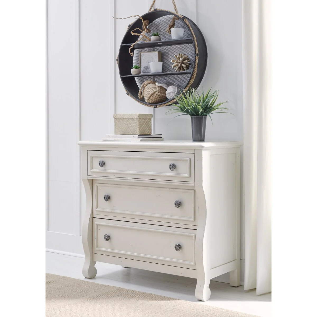 Lake House Three Drawer Accent Chest, Pebble White