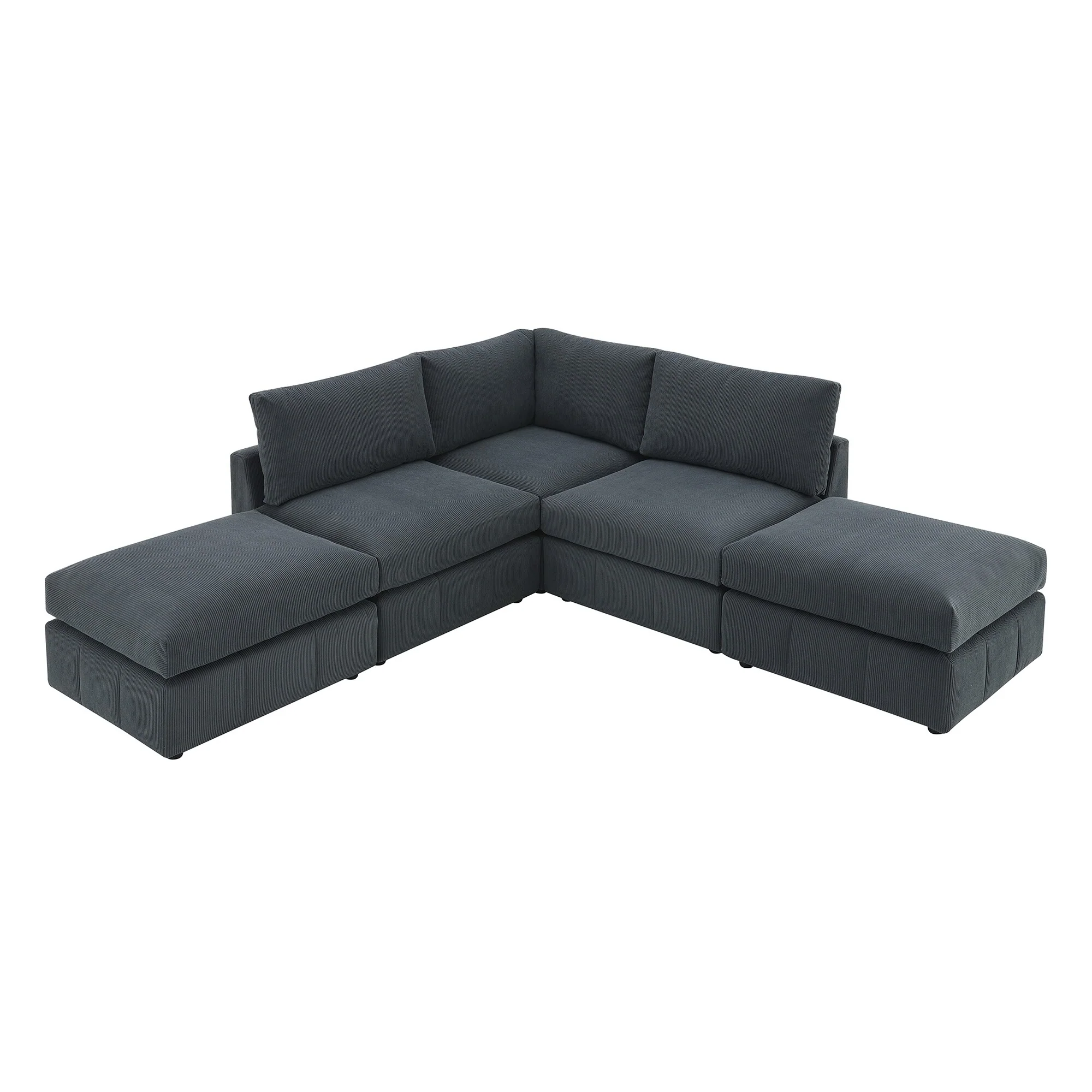 Contemporary Modular Sectional Sofa with Adjustable Ottomans and Textured Upholstery for Small Spaces or Open Layouts