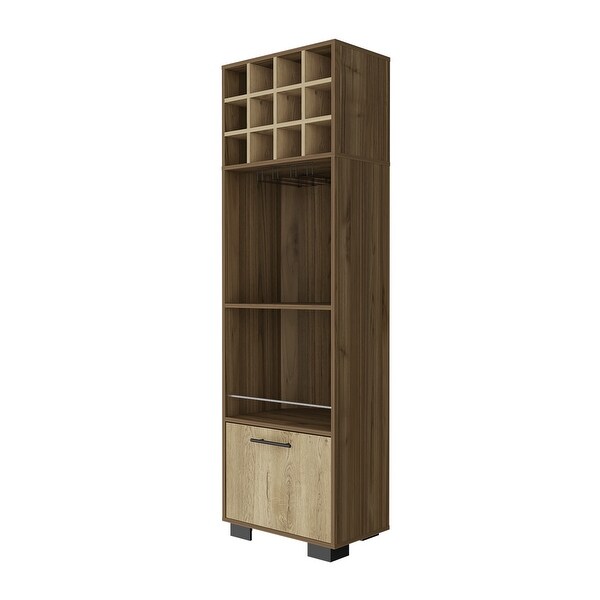 Kitchen 12-Bottle 2-Shelf 1-Drawer Bar Cabinet Mahagony and Macadamia