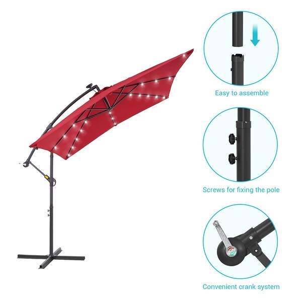 BONOSUKI Patio 8.2Ft LED Offset Umbrella,8 Steel Ribs w/Cross Base