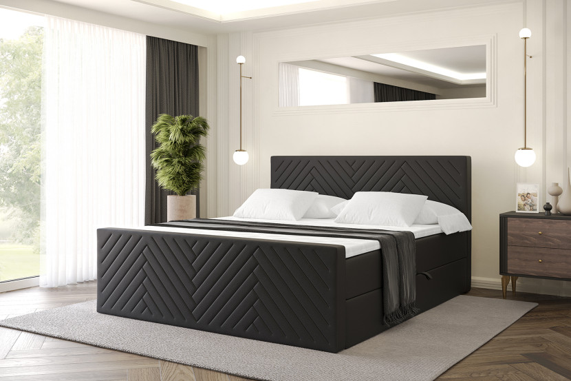 Łóżko kontynentalne z pojemnikiem i materacem H3 - VEXA-Z - 120x200 cm