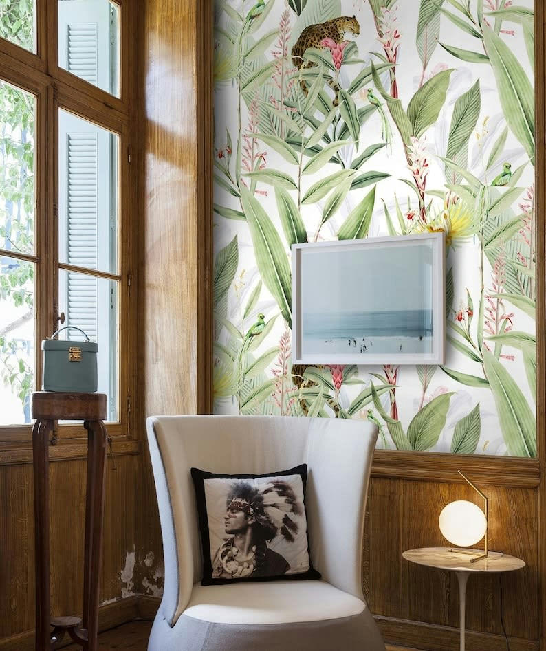 TROPICALI - Papier Peint Vert et Blanc Chic Jungle Tropical 250x200 cm