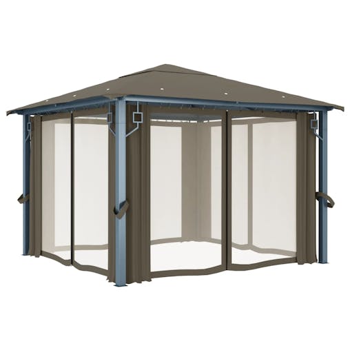 NNEVL Gazebo with Curtain 300x300 cm Taupe Aluminium