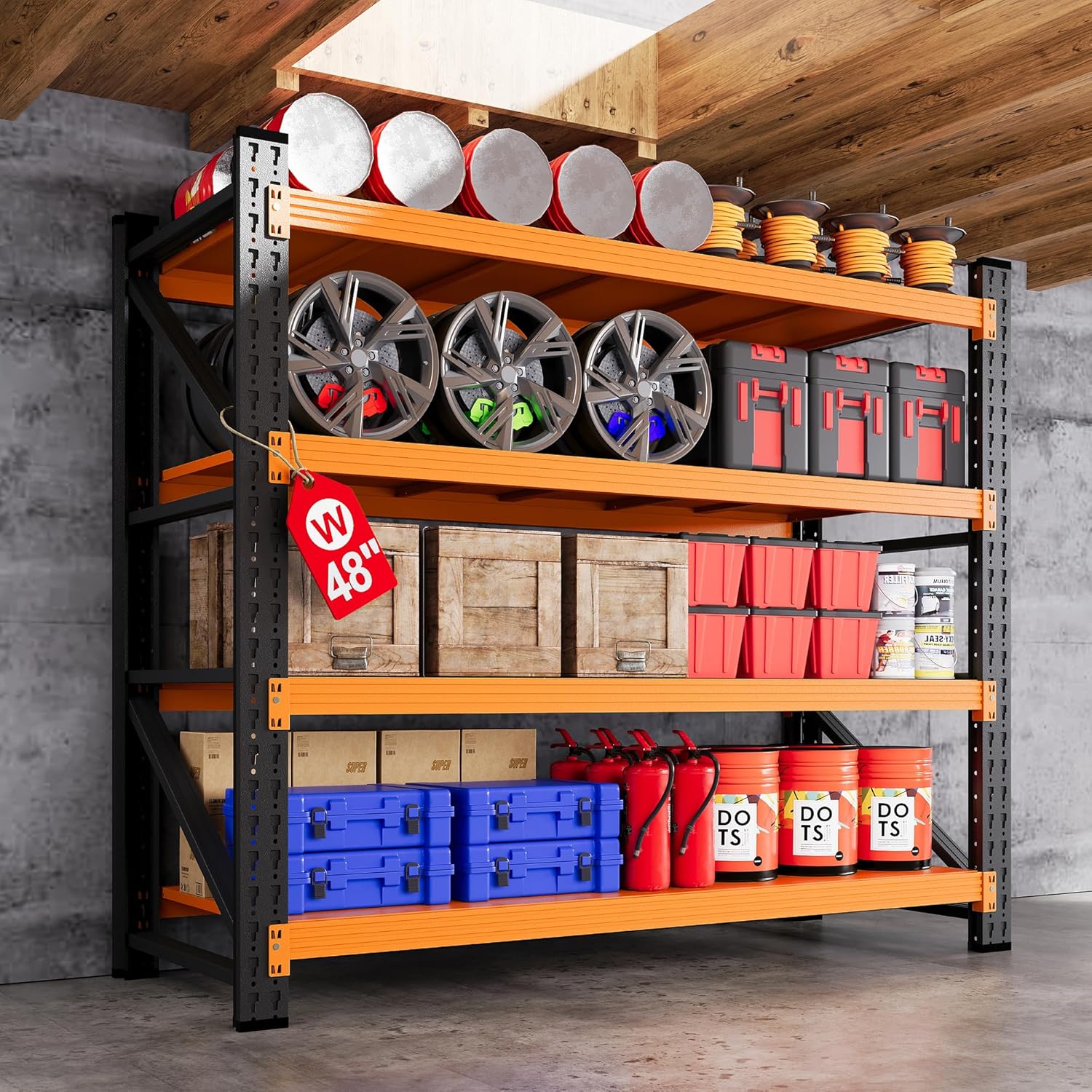 48 W Garage Storage Shelves Heavy Duty, 3000LBS Metal Shelving Units, 4 Tier Tall Metal Shelving, 24 Deep Steel Shelf Rack , Adjustable Utility Standing Shelf for Warehouse/Shop 48W x 24D x 70H