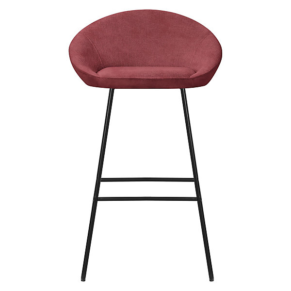 Lot 2 tabourets de bar ML-Design en tissu rouge hauteur 75 cm avec dossier et repose-pieds en métal
