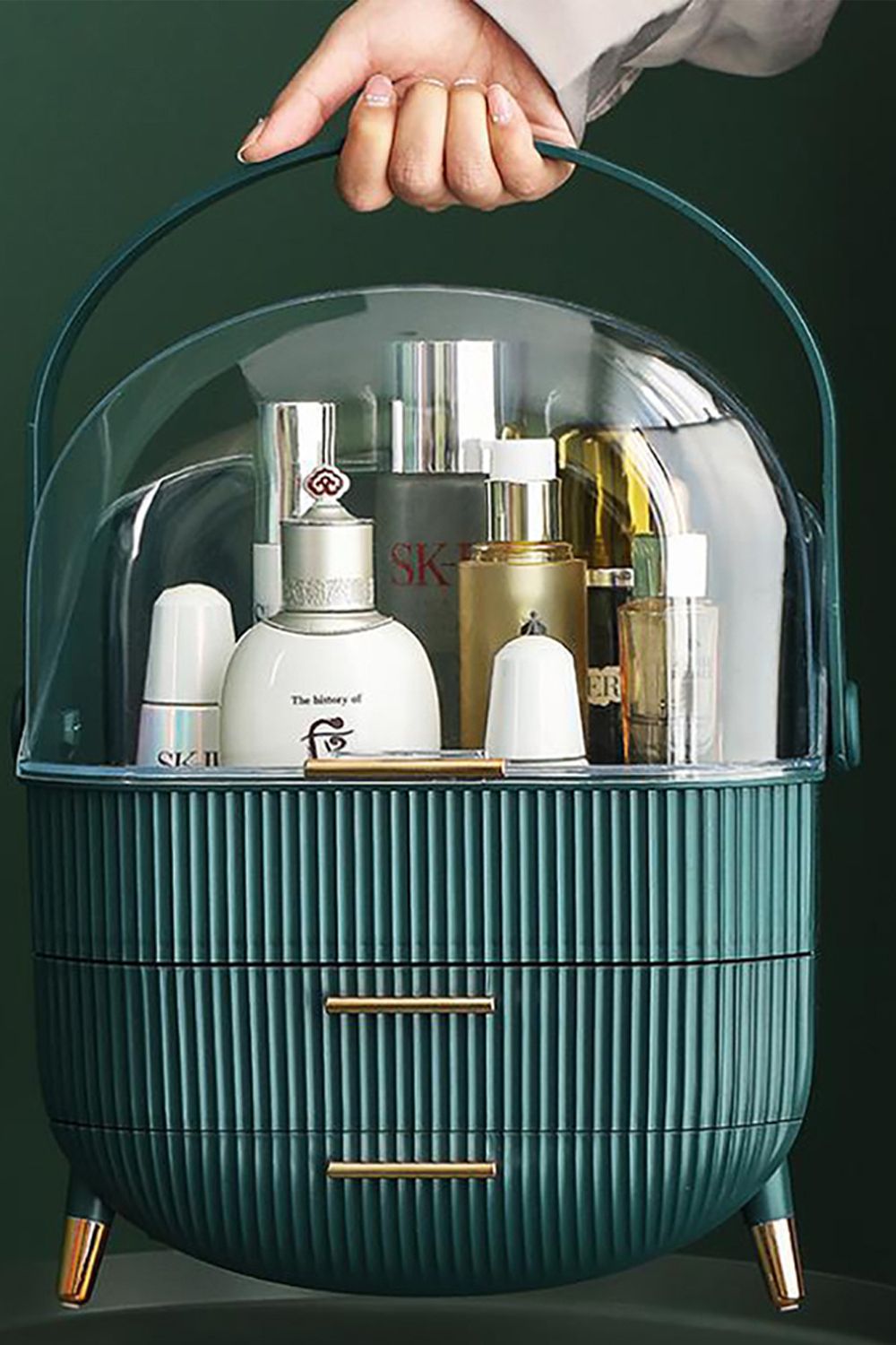 Living and Home Cosmetic Organizer Skincare Display Box With 2 Layers Of Storage Boxes And Transparent Lid Elegant Makeup Storage Organizer Box with Drawers and Handle