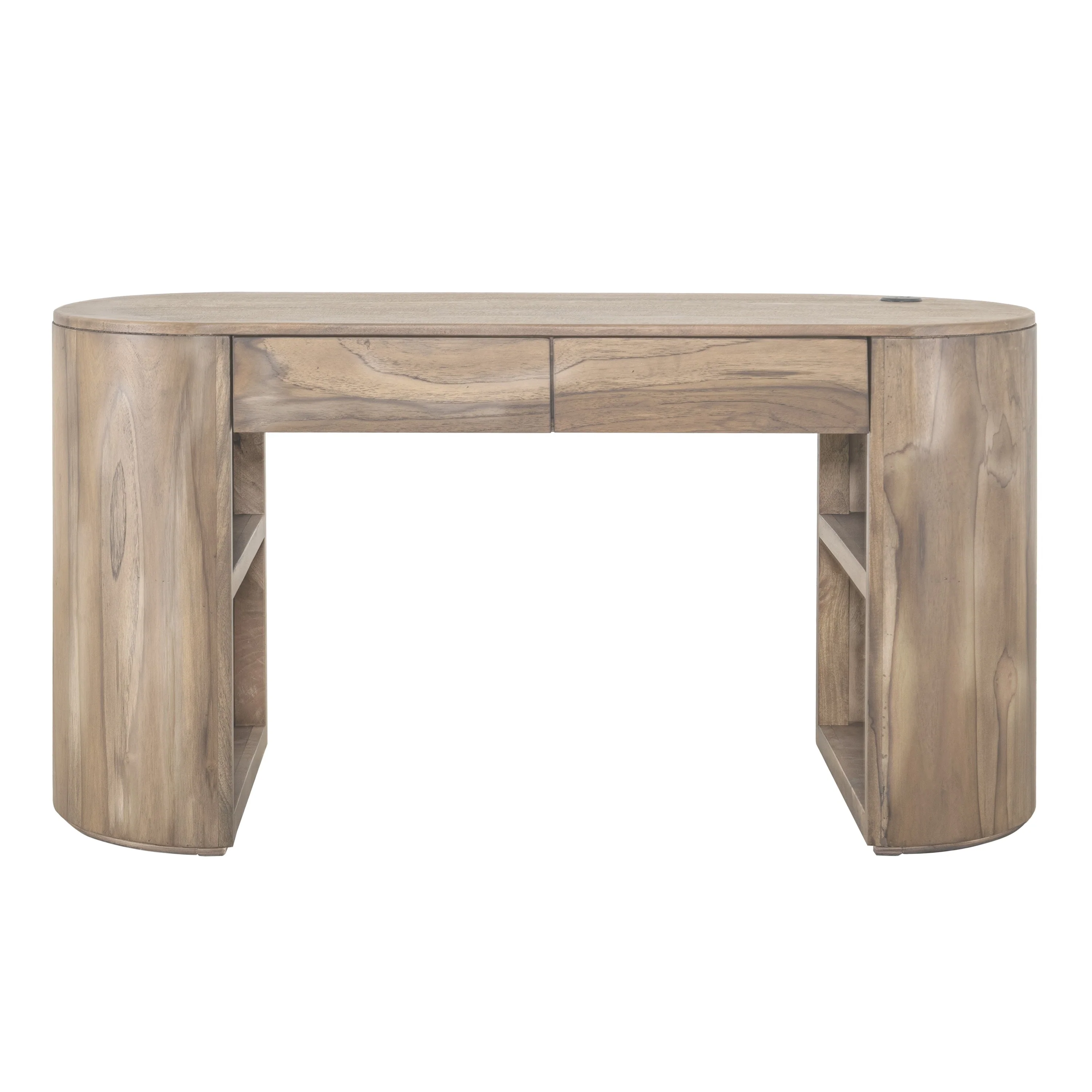 Eray Writing Desk, 2 Drawers, USB Port, Brown Teak, Mango Wood, 60 In