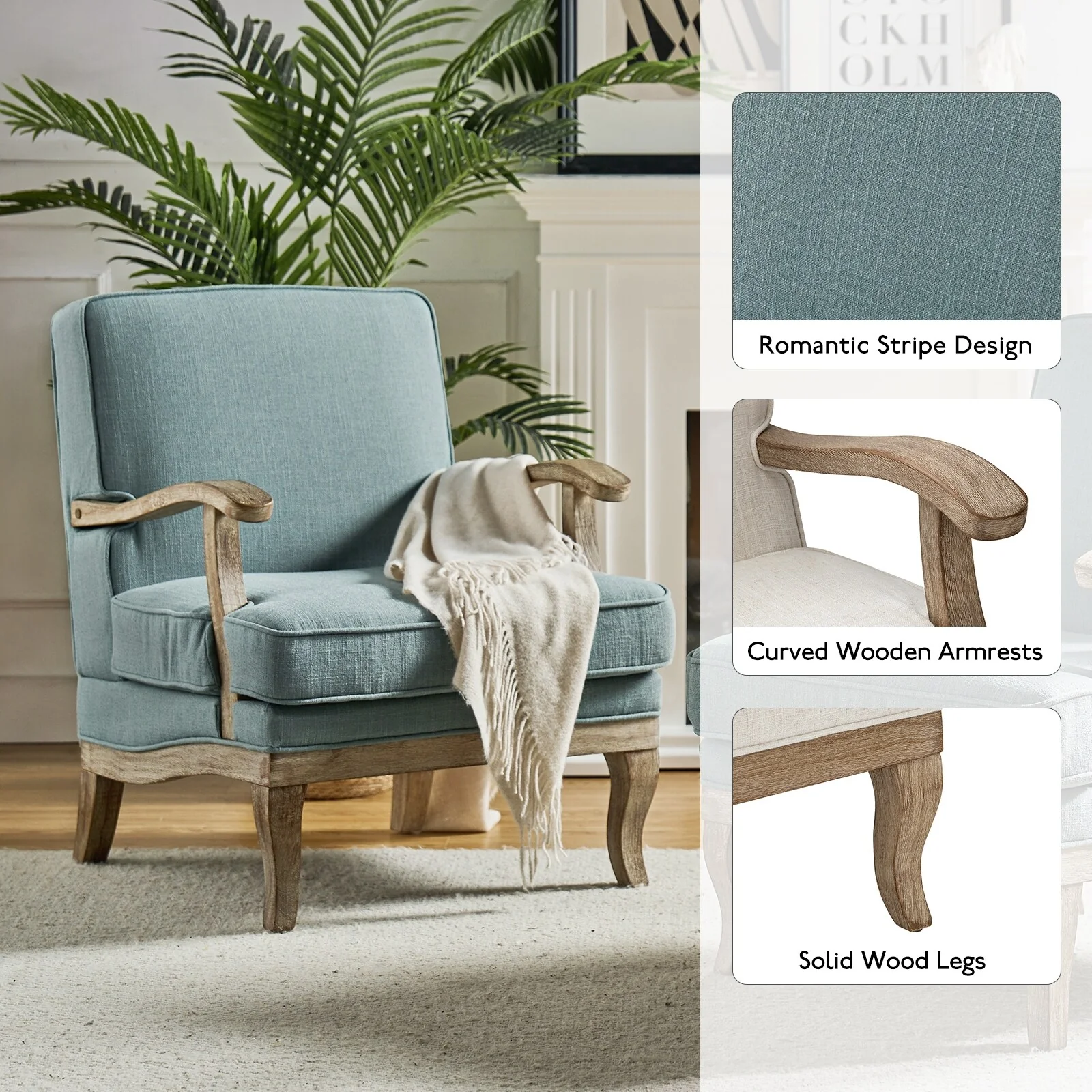 Rinaldo Farmhouse Polyester Armchair with Comfortable Backrest and Cushion Set of 2 by HULALA HOME