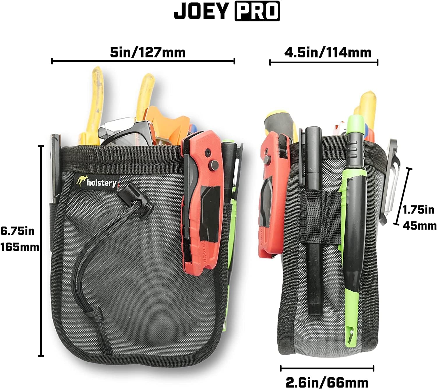 Joey Pouch PRO | Clip-On Tool Belt Bag for Tools, Screws, and Nails - Great for an Electrician, HVAC Tech, Plumber, Carpenter, Contractor, Handy Man, and Any Tradesperson - Metal Clip